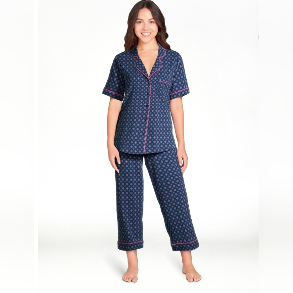 Secret Treasures NEW Navy Blue Geometric Crop Pajama Set - Small (4-6)